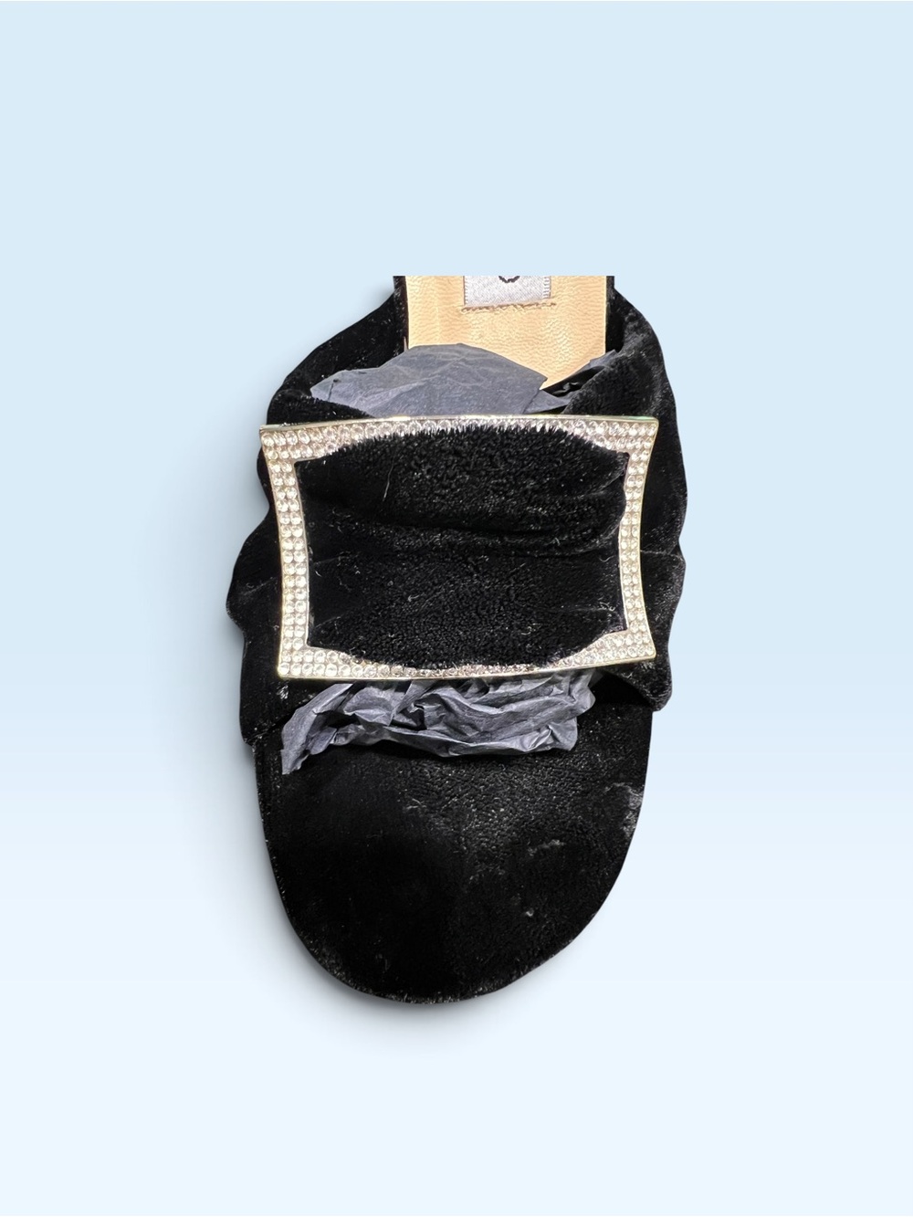 Jimmy Choo Black Velvet Rhinestone-Trim Slide Mules - Picture 12 of 16